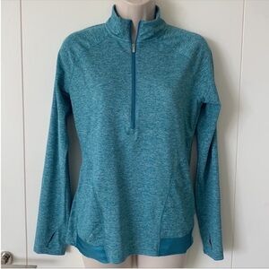 Adidas Turquoise White Space Dyed Brushed Polyester Long Sleeve Half Zip Top M